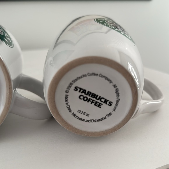 Pair Starbucks Basic White with Green and Black Siren Logo on Two Sides 2008 - Picture 6 of 9